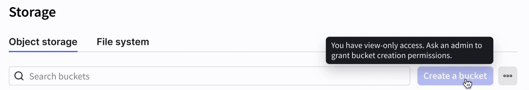 Create bucket button disabled when in view-only mode